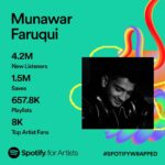 Munawar Faruqui Instagram - Thank you dosto for giving so much love to my music journey ❤️ Yeh toh bas shuruaat hain Comedy kha gye ab rap bhi kha jaenge, Dongri wale alag bajte hain 🔥 Special thanks to the @warnermusicindia family and @jaymehtagram for their unconditional love and support always ❤️ #munawarfaruqui #munawarmusic #spotify #spotifywrapped