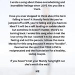 Myles Erlick Instagram - I wrote a song about those overwhelming and incredible feelings when LOVE hits you like a truck. Have you ever stopped to think about the term falling in love? It literally feels like you’ve jumped off a cliff, you’re falling and you have no idea if it will be a soft landing or sudden death but somehow it doesn’t matter, there’s no turning back. I wrote this song when I met the love of my life but I wanted it to be about the feeling and not the person. I chose the name Mandy for this song because it means “lovable”. I learned on the spot that TRUE LOVE is reciprocated and the foundation for a healthy, loving couple. If you haven’t met your Mandy hang tight cuz she’s worth the wait! - ME #OhSweetMandy #Original #NewMusic #Country #Spotify #AppleMusic #Artist #CountryMusic #indie #explore #instagram