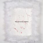 Nadezhda Tolokonnikova Instagram - This art is a hammer that shapes reality (series) 🩸🔨 2023 The text is printed on fabric. I use textile because traditionally it was labeled as low art/crafts, female work - and because I was forced to work with textile in my penal colony. The fabric is stapled to canvas, and pink and white fur is stapled to canvas as well. I use pins, needles, and parts of the sewing machine in this series, finally fulfilling my prison dreams about getting new sets of needles - now I'm a free person and can just order them online, it was a big pleasure ordering them! "We can't give you new needles and parts to fix your machine, did you forget where you are? You're in RUSSIA" - I was told in prison when I asked to fix my equipment. Splashes of acrylic paint on the fabric are reminiscent of my blood getting spilled on police and military uniforms that I was sewing in prison, injured by old and outdated equipment. For more solid red paint coverage - like in "This art screams in pain" piece - I used red spray paint, a tool that was widely used in my activist anarchist youth. Teddy bears are penetrated with needles like my fingers used to be when I was sewing in prison, teddy bears are covered in Putin's Ashes - I saved a bucket of ashes after the performance in August 2022 and now use it as art material. I combine cute and dangerous, playful and serious in this series, just like we did in our name, Pussy Riot. The harsh statements are combined with plush toys and faux fur 💣🐁 Once Marina Abramovic asked me why I like baby pink so much, she hates baby pink. I said that I want to look cute when cops are arresting me, I want them to look stupid. She said, ok, you're the only person I can accept wearing baby pink and hello kitty backpacks.