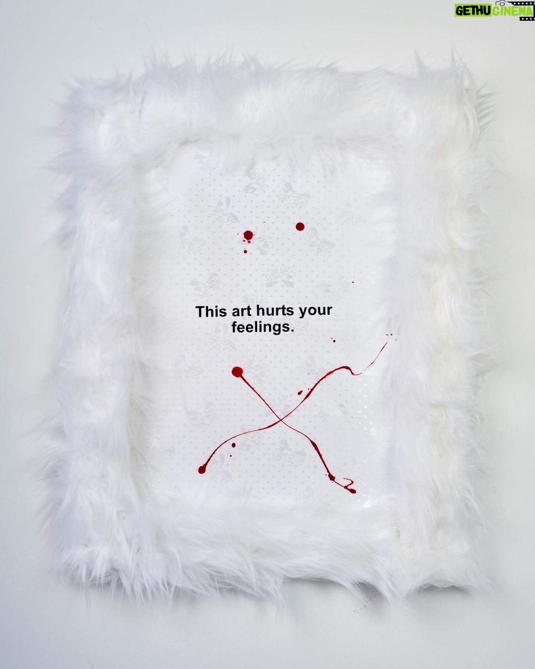 Nadezhda Tolokonnikova Instagram - This art is a hammer that shapes reality (series) π©Έπ¨ 2023 The text is printed on fabric. I use textile because traditionally it was labeled as low art/crafts, female work - and because I was forced to work with textile in my penal colony. The fabric is stapled to canvas, and pink and white fur is stapled to canvas as well. I use pins, needles, and parts of the sewing machine in this series, finally fulfilling my prison dreams about getting new sets of needles - now I'm a free person and can just order them online, it was a big pleasure ordering them! "We can't give you new needles and parts to fix your machine, did you forget where you are? You're in RUSSIA" - I was told in prison when I asked to fix my equipment. Splashes of acrylic paint on the fabric are reminiscent of my blood getting spilled on police and military uniforms that I was sewing in prison, injured by old and outdated equipment. For more solid red paint coverage - like in "This art screams in pain" piece - I used red spray paint, a tool that was widely used in my activist anarchist youth. Teddy bears are penetrated with needles like my fingers used to be when I was sewing in prison, teddy bears are covered in Putin's Ashes - I saved a bucket of ashes after the performance in August 2022 and now use it as art material. I combine cute and dangerous, playful and serious in this series, just like we did in our name, Pussy Riot. The harsh statements are combined with plush toys and faux fur π£π Once Marina Abramovic asked me why I like baby pink so much, she hates baby pink. I said that I want to look cute when cops are arresting me, I want them to look stupid. She said, ok, you're the only person I can accept wearing baby pink and hello kitty backpacks.