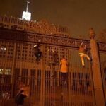 Nadezhda Tolokonnikova Instagram - WAGNER, WE DID IT FIRST. STORM OF THE WHITE HOUSE / ШТУРМ БЕЛОГО ДОМА: art action by Voina group, Moscow, 2008 Voina, art collective that I co-founded, brought a large laser projector into the attic room of a hotel "Ukraine" located across the street from the Russian White house. From there we projected a 40 x 40 meters image of a skull and bones on the white house. Other group members on the ground then stormed the building gates and successfully entered the secure zone in front of the building. After holding ground and destroying a piece of video surveillance activists left the White House unharmed, with stunned federal troopers unable to catch up with the speed of the Voina attack, appearing minutes later.