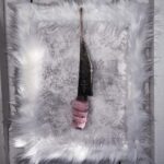 Nadezhda Tolokonnikova Instagram - "This Knife K•lls The Patriarchy" 💒🥷 100% to @unicef 🖤 Auction closes in 15 hours. Estimate: $3-6k. Tax-deductible. 16 x 20 inches canvas, faux fur, steel, wood The artist uses repurposed metal foraged from an abandoned prison. In the production of these works, the artist uses her skills that she learned while being subjected to forced labor during the 2 years she served as a political prisoner in Russian labor camps. De•th by 1000 cuts refers to an ancient method of tort•re in which numerous small cuts were made on a victim's body. None of the cuts were deadly by themselves, but the combination of them would cause them to die a slow, painful de•th. Similarly, every activist who raise a voice against an oppressive authoritarian system, causes it to ble•d and to, eventually, 🪦. The artist who was thrown in prison for her art and has to bear her criminal record for the rest of her life, is reclaiming the identity of a criminal, wears it as a badge of honor, grabs back her agency and stands up against oppressors. Link to the auction in bio 🔪