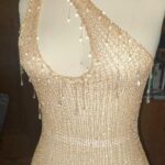 Natalia Fedner Instagram - So nice I had to post it twice. Custom gold gown with dripping @swarovski crystals - asymmetrical neckline and leg slit. #swarovski #wetlook #dripping #metalcouture #chainmail #chainmaille #gold