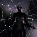Natalia Fedner Instagram - Jora’s Little Night Terrors. Dressed in Natalia Fedner. Photographed and edited by @jorafrantzis. Model @alekmaduk of @freedommodelsla, Makeup by @mugopus , Special FX by @allydoesmakeup #halloween #spiderweb #nighterror #nightmare #ghoul #couturehalloween