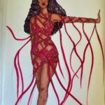 Natalia Fedner Instagram - She’s just so pretty 😍 @zerinaakers provided amazing creative direction on this fun project. She directed me to design and make a dress that looked like “capillaries and veins”. Since I love knitting and working with ribbons, I suggested using chiffon. I took deadstock silk chiffon, cut it into continuous ribbons, and knit those ribbons into panels. The panels were sewn together to create the illusion of “a capillary network”. And of course, @theestallion brought the very sustainable dress to life in a spectacular way. #sustainability #sustainablefashion #knitting #knitdress #reddress #megantheestallion #HISS #zerinaakers