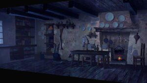 Naveen Selvanathan Instagram - Medieval living room, kitchen and restroom for puss in boots- The last wish. I painted and designed the textures. Layout done by the amazing @mmateumestre . 
.
.
#pussinboots #medieval #cottagecore #cottagecoreaesthetic #spanisharchitecture #fireplace #naveenselvan