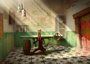 Naveen Selvanathan Instagram - The doctor’s office was the first fully flushed set created for the look of picture test. In the first image, I used @ianmcque ‘s layout to design the back view . Third image is my painting of Ian’s layout. @circle_persnickety never accepted lazy and cliched solutions and always had great ideas for locations which felt authentic and inspired. He wanted the location to feel like a medieval apothecary. 
Here I have also included some fun flooring options painted on Ian’s layout
.
.
.
. #pussinboots #pussinbootsthelastwish #apothecary #instaartist #instaart #naveenselvan #cottagecore #wabisabi #rusticdecor