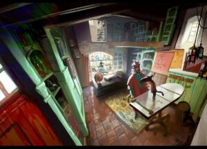 Naveen Selvanathan Instagram - The doctor’s office was the first fully flushed set created for the look of picture test. In the first image, I used @ianmcque ‘s layout to design the back view . Third image is my painting of Ian’s layout. @circle_persnickety never accepted lazy and cliched solutions and always had great ideas for locations which felt authentic and inspired. He wanted the location to feel like a medieval apothecary. 
Here I have also included some fun flooring options painted on Ian’s layout
.
.
.
. #pussinboots #pussinbootsthelastwish #apothecary #instaartist #instaart #naveenselvan #cottagecore #wabisabi #rusticdecor