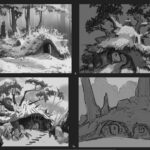 Naveen Selvanathan Instagram - Here is the exterior of the bear cottage painting and some rough idea sketches. I took inspiration from the beautiful initial designs done by @ianmcque. The last image is the family portrait hanging in the living room . . . #pussinboots #cottagecore #cottagecoreaesthetic #forestdwelling #winterwonderland #instaartist #naveenselvan