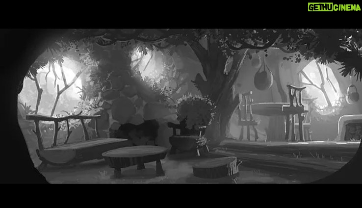 Naveen Selvanathan Instagram - Production designer Nate Wragg encouraged artists to take ownership of a location and work on ever aspect including designing, painting and doing lighting keys for the location. I was asked to design the bear cottage which was supposed to look very rustic, like bears built it. I took inspiration from some of early designs done by the amazing @ianmcque .Here is the painting and some sketches of the interior. Merry Christmas everybody!!. #pussinboots #illustrationartists #instaart #naveenselvan