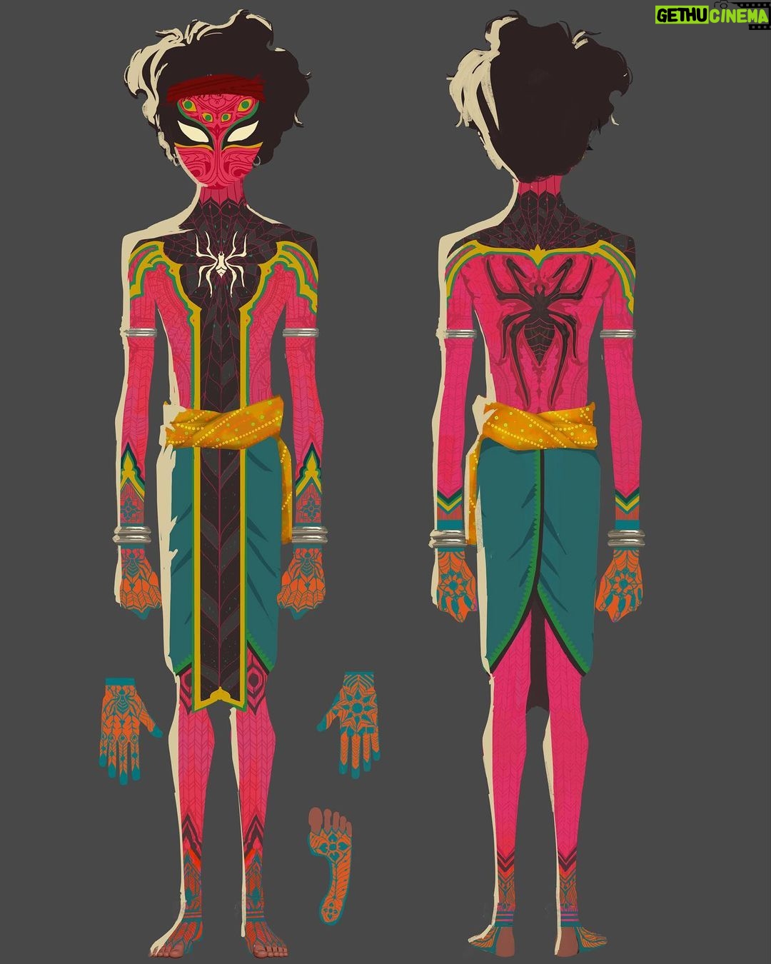 Naveen Selvanathan - 28.3K Likes - For the next round of Pavitr suit design, we decided to go in the pink direction. I tried to give him some intricate secondary details inspired by mehandi designs and temple bas relief motifs. @spiderversemovie #pavitrprabhakar #indianspiderman