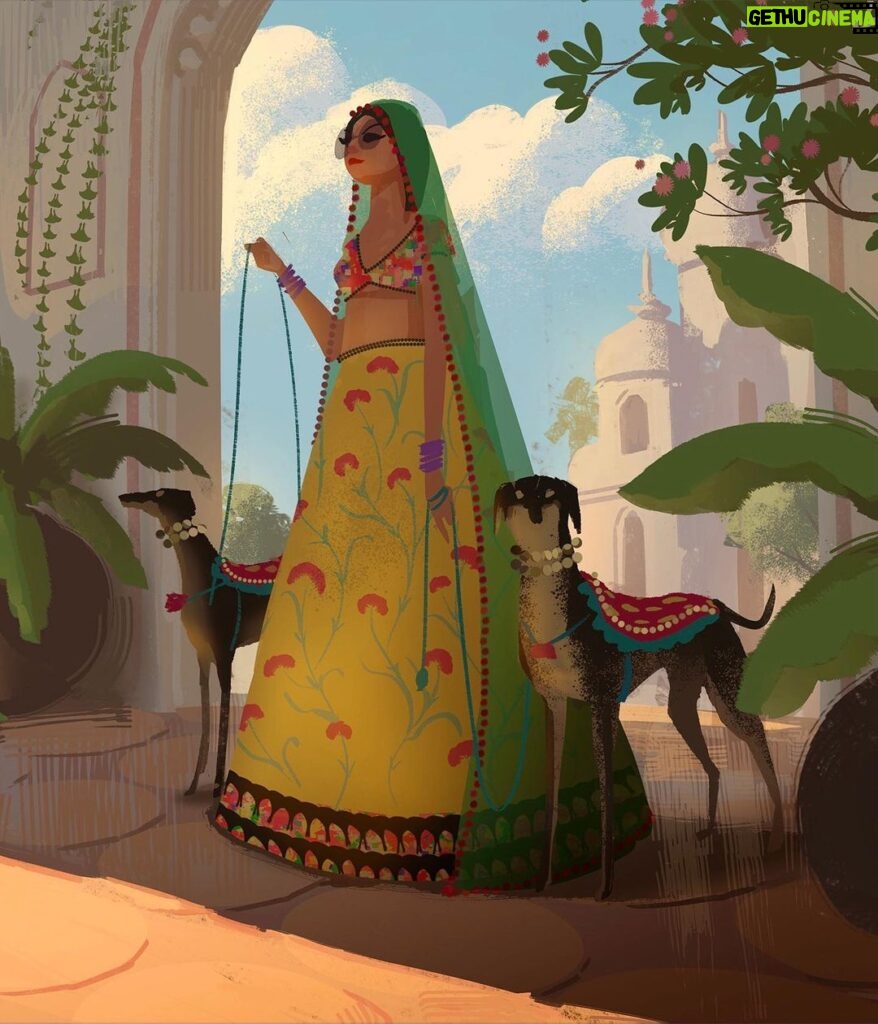 Naveen Selvanathan Instagram - Princess and her pooches. . . . #digitalillustration #rajasthan #indianprincess #indianwear #indianpalace #naveenselvan