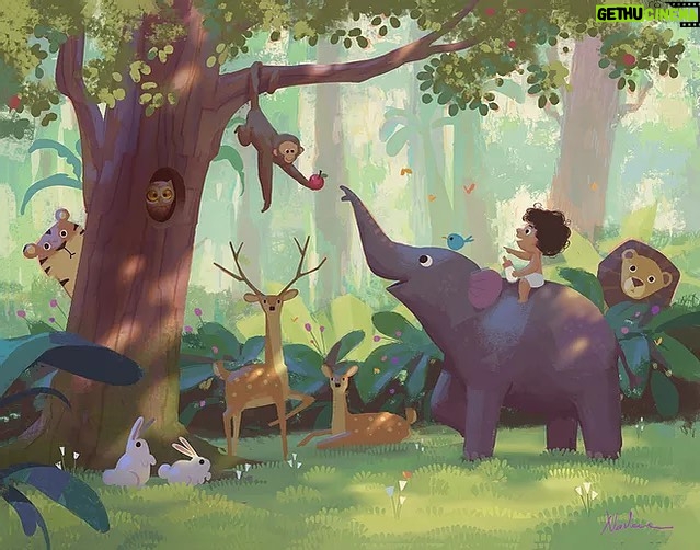 Naveen Selvanathan Instagram - I painted this for my nephew’s first birthday. He’s turning 5 pretty soon! #tbt #jungle #illust #instart #naveenselvan