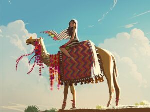 Naveen Selvanathan Instagram - Thar Desert camel. Love the over the top camel decorations. #digitalart #digitalillustration #camel #incredibleindia #naveenselvan #thar #indianfashion