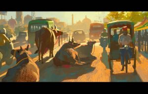 Naveen Selvanathan Instagram - Street cows. Typical scene in India :) 
.
.
.
#cows #india #sacredcow #incredibleindia #artistsoninstagram  #instart #instagood #illustration_daily