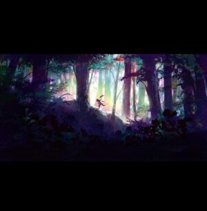 Naveen Selvanathan Instagram - Painting of the dark forest based on the sketch by @ianmcque. Tried experimenting with prismatic colors and chromatic aberration. This was before we went in a more fun and colorful direction.  #pussinboots #pussinbootsthelastwish #magicalforest