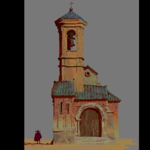 Naveen Selvanathan Instagram - Painting of the Santa Lucia church, designed by @mmateumestre. This is where the fight between Puss and the giant takes place. It was a fun assignment coming up with the painterly, impressionistic rendering and texturing for the buildings. 
.
.
#pussinboots #pussinbootsthelastwish #church #spanisharchitecture #impressionism