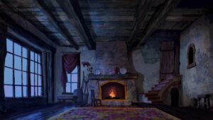 Naveen Selvanathan Instagram - Medieval living room, kitchen and restroom for puss in boots- The last wish. I painted and designed the textures. Layout done by the amazing @mmateumestre . 
.
.
#pussinboots #medieval #cottagecore #cottagecoreaesthetic #spanisharchitecture #fireplace #naveenselvan