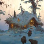 Naveen Selvanathan Instagram - Here is the exterior of the bear cottage painting and some rough idea sketches. I took inspiration from the beautiful initial designs done by @ianmcque. The last image is the family portrait hanging in the living room . . . #pussinboots #cottagecore #cottagecoreaesthetic #forestdwelling #winterwonderland #instaartist #naveenselvan