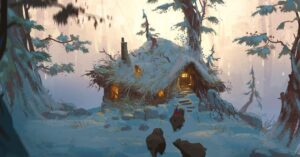 Naveen Selvanathan Instagram - Here is the exterior of the bear cottage painting  and some rough idea sketches. I took inspiration from the beautiful initial designs done by @ianmcque. The last image is the family portrait hanging in the living room 
.
.
.
#pussinboots #cottagecore #cottagecoreaesthetic #forestdwelling #winterwonderland #instaartist #naveenselvan