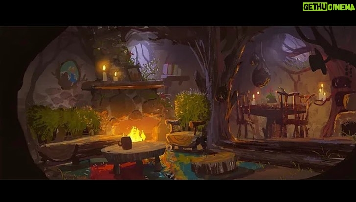 Naveen Selvanathan Instagram - Production designer Nate Wragg encouraged artists to take ownership of a location and work on ever aspect including designing, painting and doing lighting keys for the location. I was asked to design the bear cottage which was supposed to look very rustic, like bears built it. I took inspiration from some of early designs done by the amazing @ianmcque .Here is the painting and some sketches of the interior. Merry Christmas everybody!!. #pussinboots #illustrationartists #instaart #naveenselvan