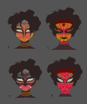 Naveen Selvanathan Instagram - Some mask options for Pavitr, again heavily inspired by the face paintings and ornaments of Theyyam, Yakshagana and Koothu. @spiderversemovie #indianspiderman #pavitrprabhakar