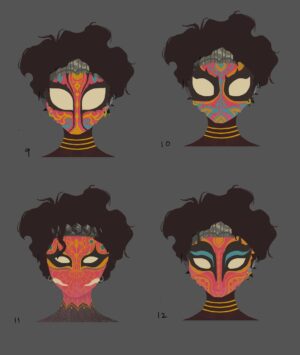 Naveen Selvanathan Instagram - Some mask options for Pavitr, again heavily inspired by the face paintings and ornaments of Theyyam, Yakshagana and Koothu. @spiderversemovie #indianspiderman #pavitrprabhakar
