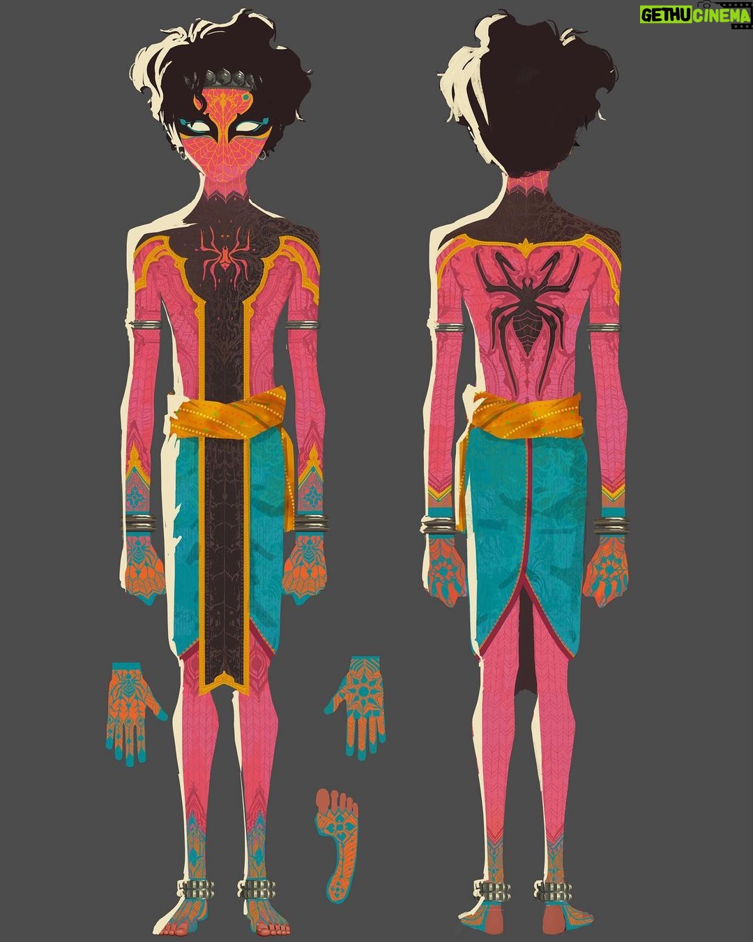 Naveen Selvanathan - 28.3K Likes - For the next round of Pavitr suit design, we decided to go in the pink direction. I tried to give him some intricate secondary details inspired by mehandi designs and temple bas relief motifs. @spiderversemovie #pavitrprabhakar #indianspiderman