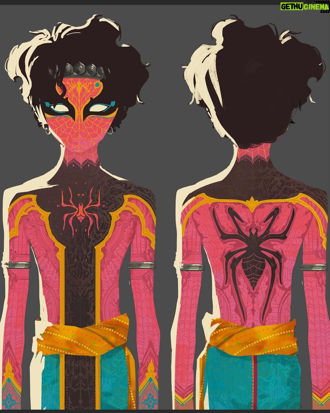 Naveen Selvanathan - 28.3K Likes - For the next round of Pavitr suit design, we decided to go in the pink direction. I tried to give him some intricate secondary details inspired by mehandi designs and temple bas relief motifs. @spiderversemovie #pavitrprabhakar #indianspiderman