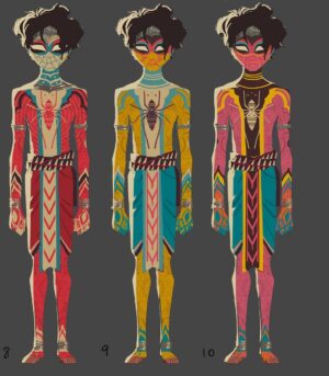 Naveen Selvanathan Instagram - I was fortunate to get the opportunity to work on the Pavitr Prabhakar character on @spiderversemovie. I was quite impressed by how thoughtful they were with the world building, deriving inspiration from Indian culture both past and present, ranging from Indian comic books, architecture, theatre, folk art, Bollywood etc. I was given the silhouette of Pavitr and I came up with these initial suit designs. I found my inspiration from Indian folk dance forms like Theyyam, Yakshagana and koothu as well as motifs from Indian architecture. I wanted him to feel Indian but still sleek and modern. Go watch the movie. It’s incredible!  #pavitrprabhakar #indianspiderman