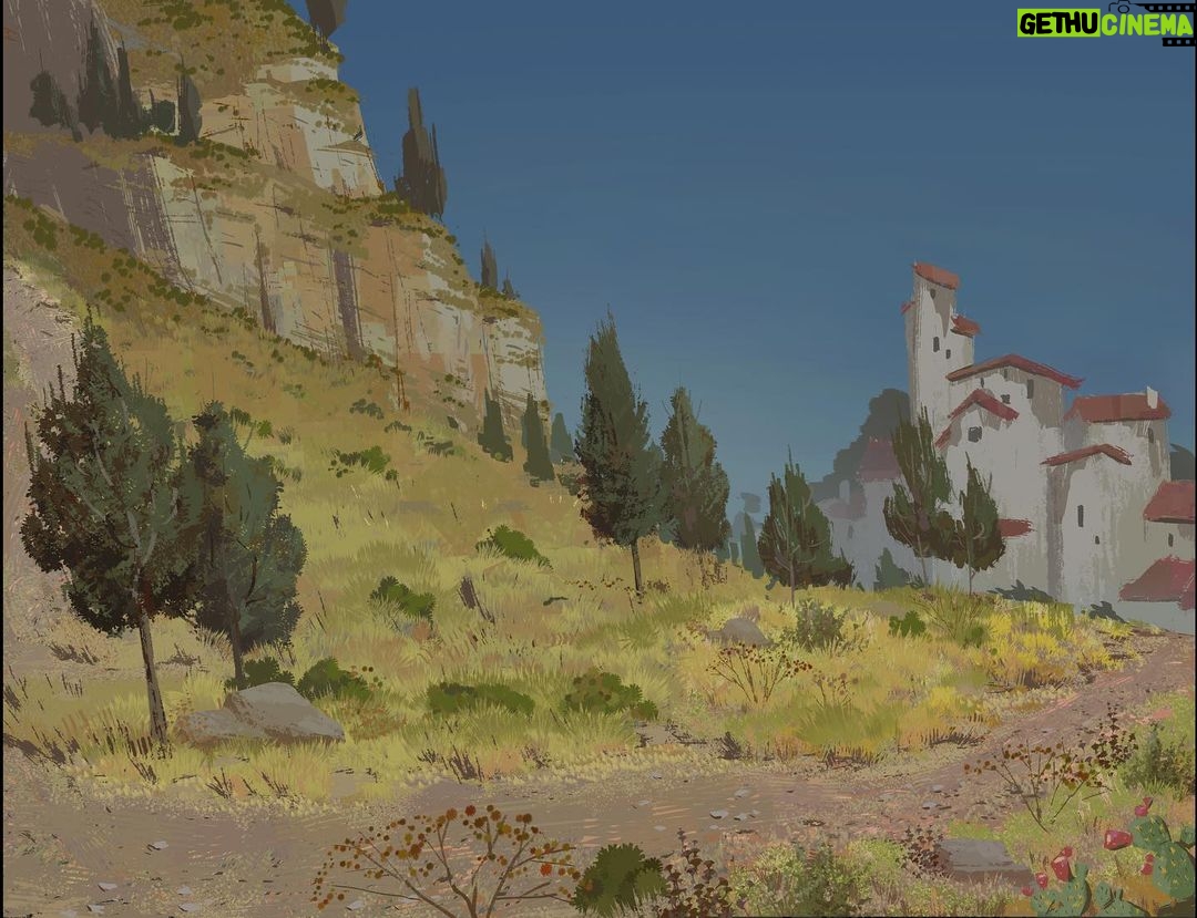 Naveen Selvanathan Instagram - Ground cover exploration, trying to find a more graphic shape language and rendering style for grass, trees, rocks, cliff etc. This is part of a layout sketch done by @seb_piquet . . #pussinbootsthelastwish #pussinboots