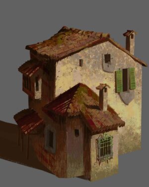 Naveen Selvanathan Instagram - Couple of texture explorations for buildings designed by @mmateumestre . I was trying to get an impressionistic, lost and found quality with the textures while also playing with hatching in the shadows. 
.
.
#pussinbootsthelastwish #pussinboots #animationart