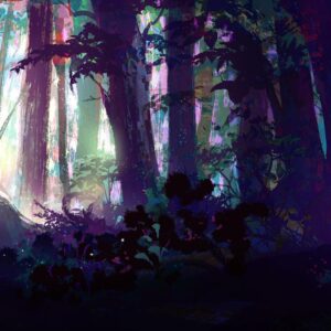 Naveen Selvanathan Instagram - Painting of the dark forest based on the sketch by @ianmcque. Tried experimenting with prismatic colors and chromatic aberration. This was before we went in a more fun and colorful direction.  #pussinboots #pussinbootsthelastwish #magicalforest