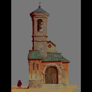 Naveen Selvanathan Instagram - Painting of the Santa Lucia church, designed by @mmateumestre. This is where the fight between Puss and the giant takes place. It was a fun assignment coming up with the painterly, impressionistic rendering and texturing for the buildings. 
.
.
#pussinboots #pussinbootsthelastwish #church #spanisharchitecture #impressionism