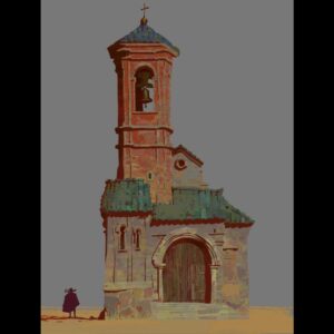 Naveen Selvanathan Instagram - Painting of the Santa Lucia church, designed by @mmateumestre. This is where the fight between Puss and the giant takes place. It was a fun assignment coming up with the painterly, impressionistic rendering and texturing for the buildings. 
.
.
#pussinboots #pussinbootsthelastwish #church #spanisharchitecture #impressionism