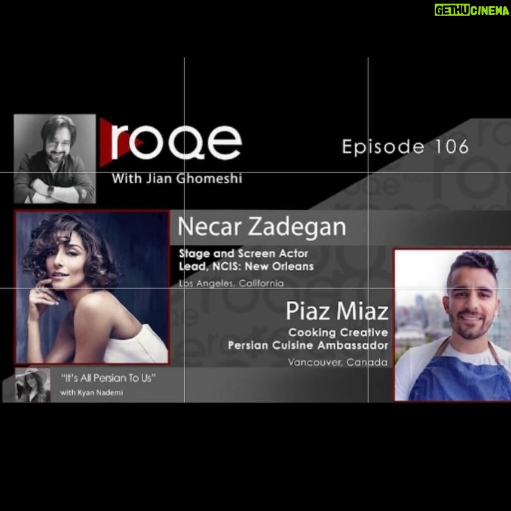 Necar Zadegan Instagram - Thank you for having me on your show, Jian, your interviews are unrivaled. In conversation with #jianghomeshi Roqe- Episode 106 Necar Zadegan •A diverse and entertaining edition of Roqe featuring prolific Iranian American actor Necar Zadegan. Necar joins Jian from a stop on the road in Santa Fe to talk about her impressive career on stage and screen, working with Robin Williams, performing in Persian and English, playing a pivotal role in the popular series “24” and spending the last three years as one of the lead stars of “NCIS: New Orleans”. Pic: @joedeanphoto Link in bio @roqemedia Full interview and playlists available on @roqemedia @spotifypodcasts @spotify