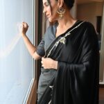 Neha Dhupia Instagram - Saree I was wrong … I love having you on 🖤 . . . . . @raw_mango @mitavaswani @yflo.hyderabad @bhavikphotography