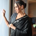Neha Dhupia Instagram - Saree I was wrong … I love having you on 🖤 . . . . . @raw_mango @mitavaswani @yflo.hyderabad @bhavikphotography