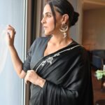 Neha Dhupia Instagram - Saree I was wrong … I love having you on 🖤 . . . . . @raw_mango @mitavaswani @yflo.hyderabad @bhavikphotography