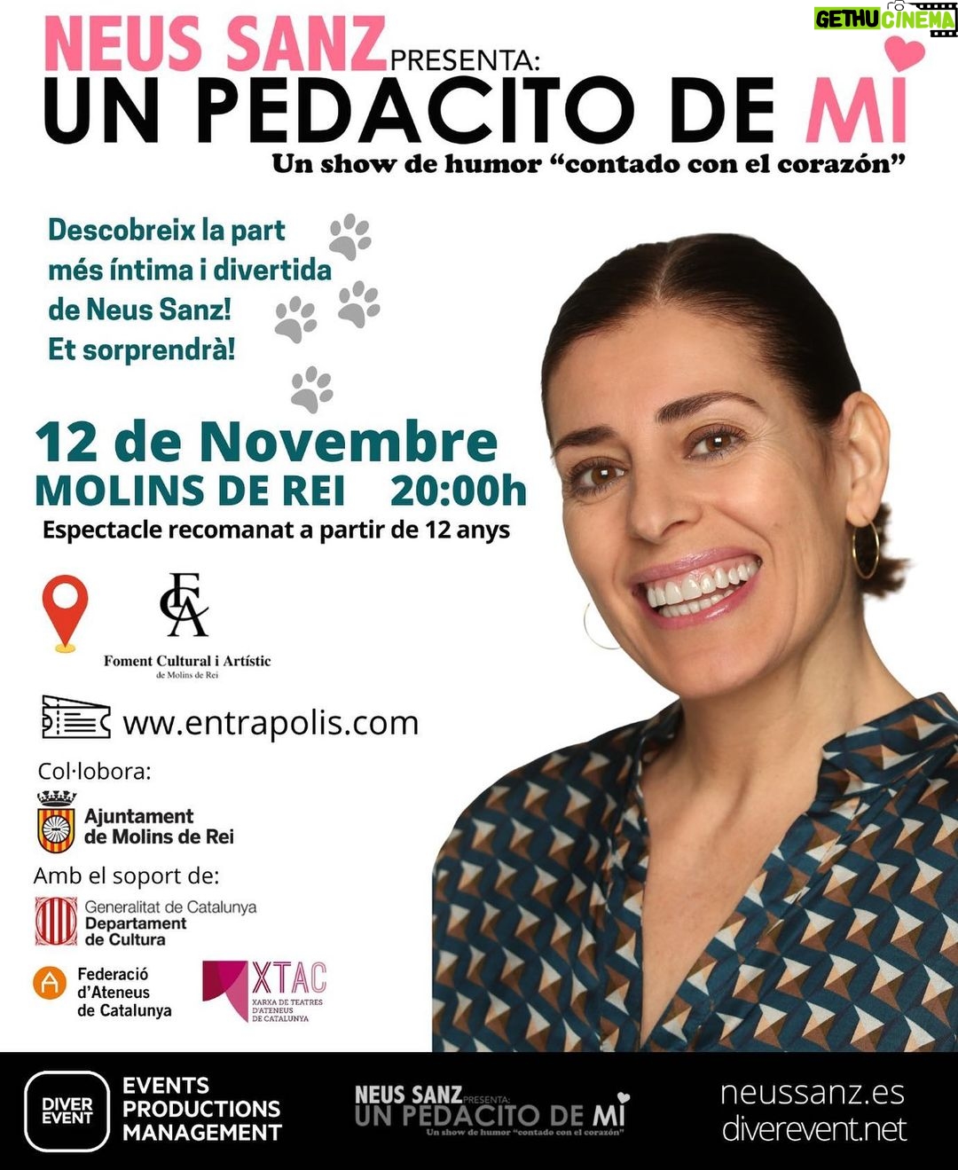 Neus Sanz Instagram - ♥️ . 📌Molins de Rei 📌Foment Cultural i Artístic 🗓Sab 12 de Noviembre ⏰20h 🎟 neussanz.es 🎟 entrapolis.com . @diverevent #graciasvida #seanfelices #neussanz #assaiassai #cultura #unpedacitodemi ♥️