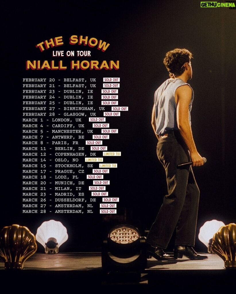 Niall Horan Instagram - It’s finally here… Leg 1 of #TheShowLiveOnTour kicks off tonight in Belfast. It’s been a long time since I last toured and I cannot thank you enough for welcoming me back with open arms and selling out all these dates. We are going to have a lot of fun together this year. Can’t wait to see all your beautiful faces soon. Love, Nialler