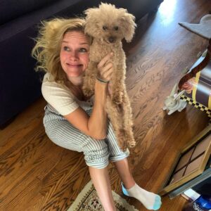 Nicholle Tom Instagram - We woke up like this... Don’t we look alike? He’s half human-quarter muppet-quarter poodle. #MyBoy #MyJoy @chestychew #NicholleTomSocks #PoodleLover