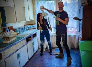Nick Groff Instagram - When skeletor tries to grab my woman at a haunted location! SWIPE TO WITNESS SKELETON PUNCH-OUT!
@tessagroff_