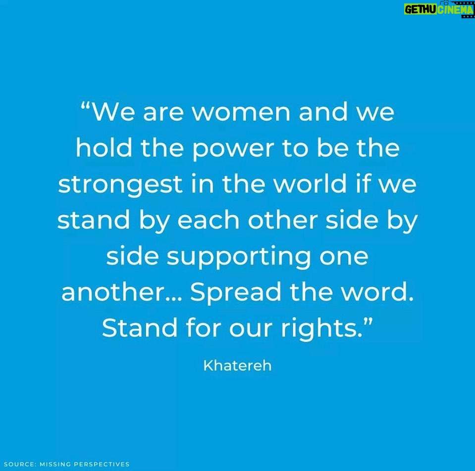 Nicole da Silva Instagram - Share their stories. Amplify their voices. Stand with the women of Iran. #womenlifefreedom #mahsaamini @unwomenaust ID: A blue tile with the quote - “We are women and we hold the power to be the strongest in the world if we stand by each other side by side supporting one another… Spread the word. Stand for our rights.” - Khatereh