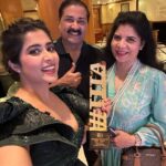 Nikita Sharma Instagram - A special night indeed. ♥️ Won the award for “Inspirational Icon of the Year” 2023 🏆✨ This moment was made so much more special by having my parents with me to celebrate it! 🥰 A huge thank you to you all for always believing in me. 🙏🏻 Gown by @amadicoutureofficial Makeup & Hair by @makeupbyemmarai #grateful #humbled #thankful #blessed Mumbai, Maharashtra