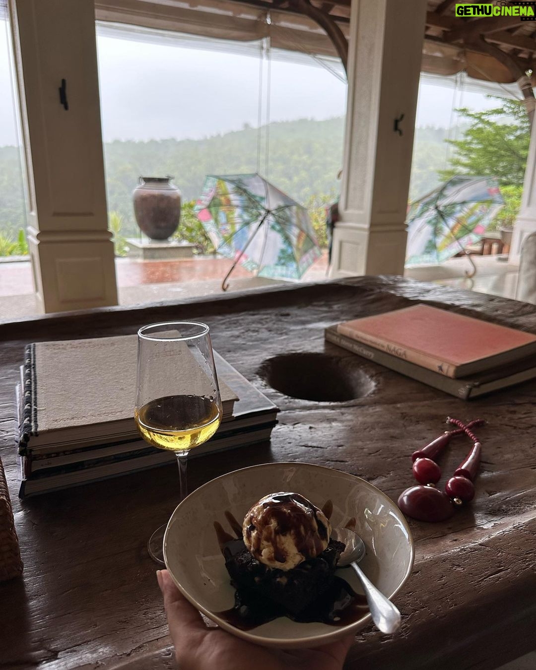 Nikita Sharma Instagram - Red lips and a golden dress. The perfect Leo attire. ā„ļøāØ Luxury resort in the middle of a thick jungle. The perfect Leo getaway. š Wine in a glass with spaghetti cooked to perfection. The perfect Leo food. š