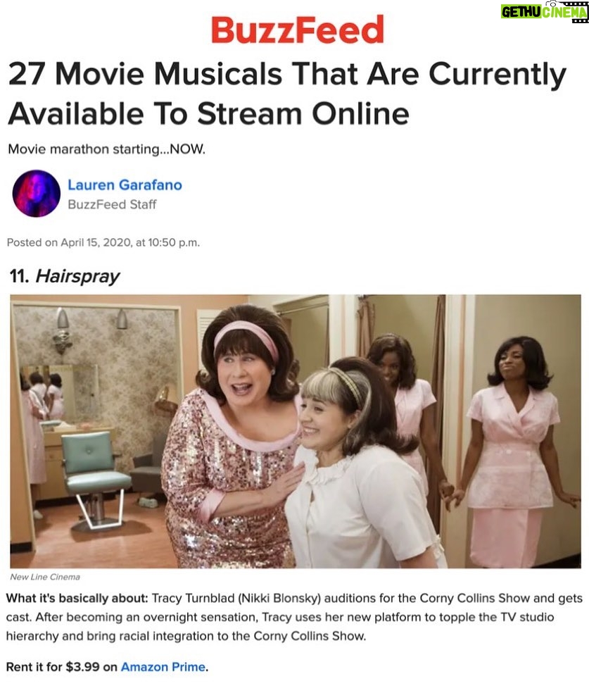 Nikki Blonsky Instagram - Thanks @buzzfeed for including #Hairspray in your roundup! What’s your favorite song from the movie?