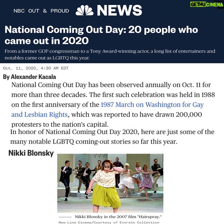 Nikki Blonsky Instagram - Thanks @nbcnews for including me in your round up for national coming out day! And well, if you don’t know, now you know...