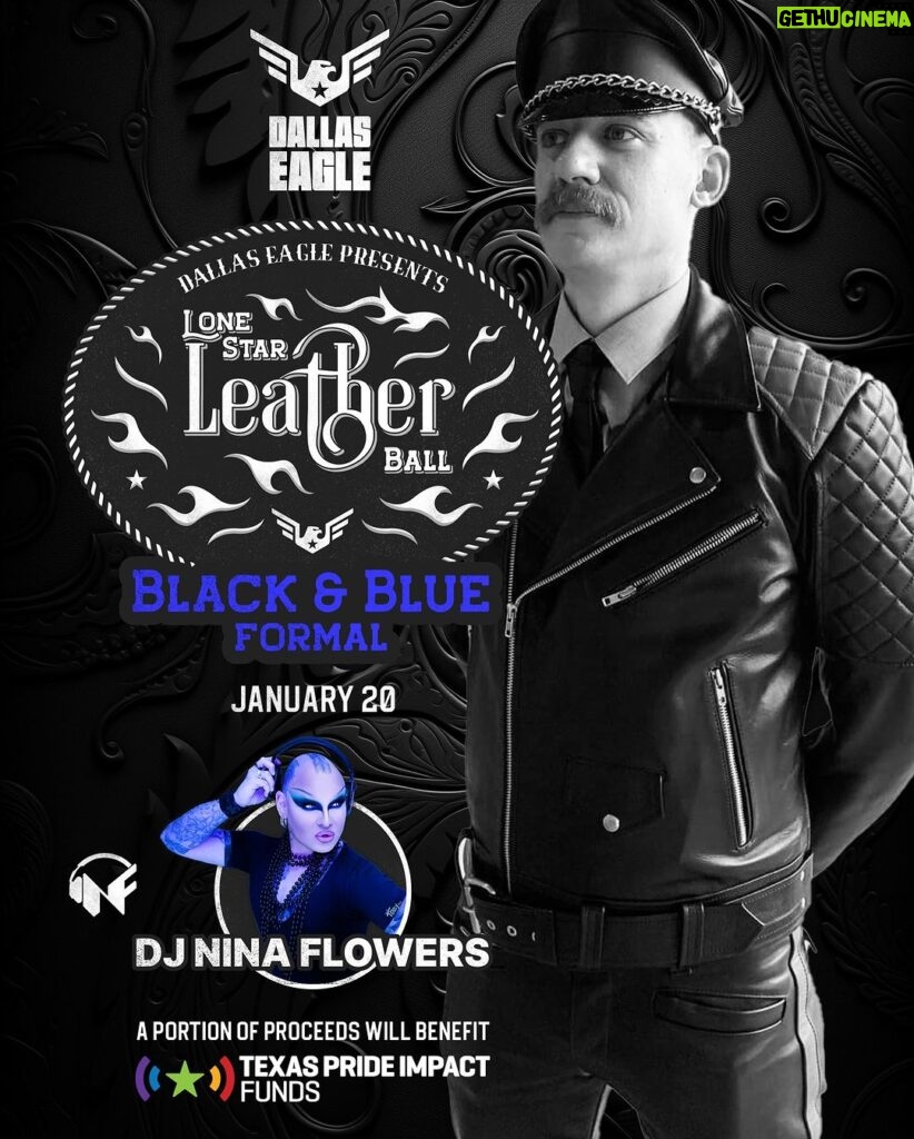 Nina Flowers Instagram - Get your tickets!! Link in bio! 🖤💙 @djninaflowers debut at the DALLAS EAGLE! Long awaited leather formal is here. Join us for an unforgettable night. Get ready to immerse yourself in a thrilling evening celebrating all things leather! Party with a purpose, as part of the proceeds will benefit the Texas Pride Impact Funds. Step into our world where leather enthusiasts, kinksters, and curious souls unite. This exclusive event promises an electric atmosphere filled with excitement and erotic adventure. Whether you're a seasoned leather aficionado or simply intrigued by the scene, the Dallas Eagle welcomes everyone with open arms. Indulge in a night of formal leather and gear, where attendees showcase their finest leather attire. From full formal wear and uniforms, to chaps and harnesses, witness the creativity and individuality that the leather community embodies. Formal leather dress is highly encouraged, but not required, so feel free to come in your favorite gear, or however you would like to express yourself. 🖤VIP💙 Our guests in full formal leather dress will enjoy special VIP head of line entry privileges. The Lone Star Leather Ball is the perfect opportunity to express yourself and show off your finest leather gear from the holidays or your trip to MAL. The evening will begin with a special leather exhibition and fetish demonstration before the legendary DJ Nina Flowers lays down beats that will keep you moving on the dance floor all night long. Connect with like-minded individuals and make new friends as you mingle in the vibrant atmosphere. This event is a melting pot of diverse individuals who share a common love for leather and the freedom it represents. Don't miss the chance to be a part of the very first Lone Star Leather Ball. Grab your leather gear, get ready to unleash your inner wild side, and join us for a night you won't forget!
