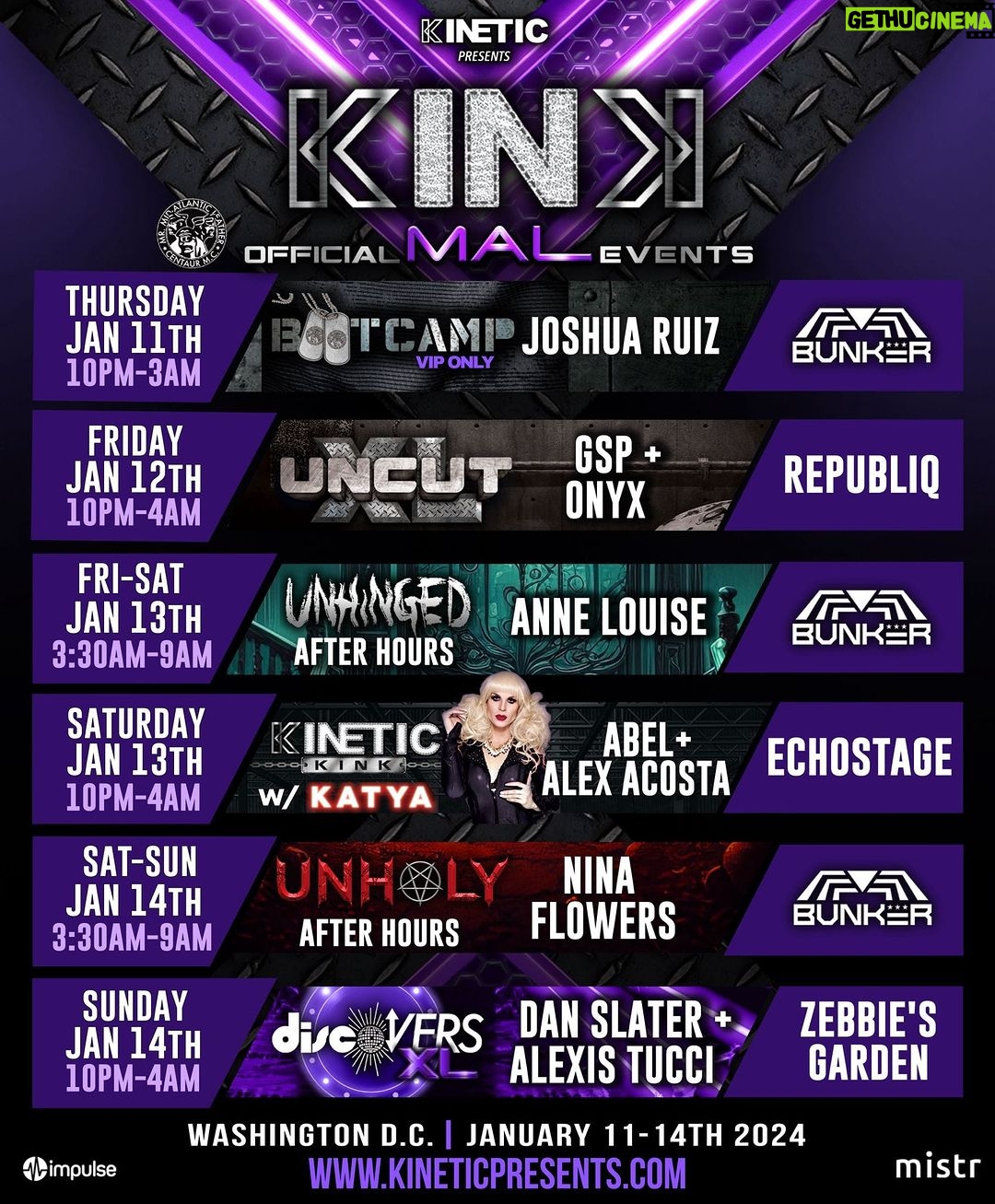 Nina Flowers Instagram - Looking forward to joining forces with Kinetic Presents in DC for KINK during MAL weekend. See you guys at BUNKER DC Sunday morning 😎